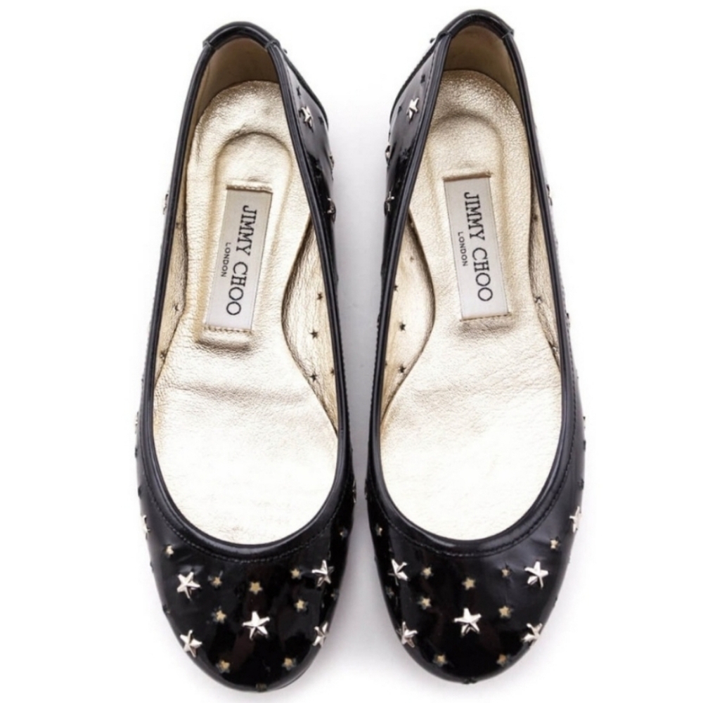Jimmy Choo Black Patent Leather Star Cutout Flats